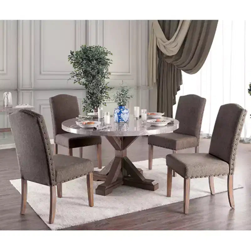 Lot de 2 chaises de salle à manger en bois rembourrées Silva, gris - HOMES: Inside + Out : cloutées, revêtement en polyester