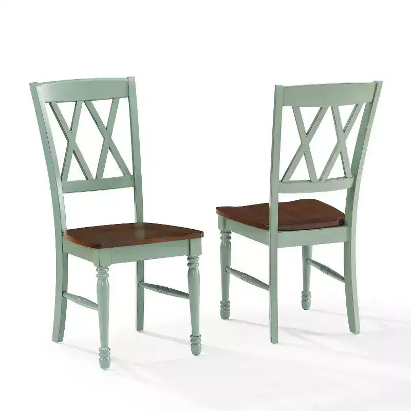 Lot de 2 chaises de salle à manger Crosley Shelby Teal vieilli : cadre en bois d'hévéa, sans accoudoirs, capacité de 113 kg