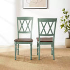 Lot de 2 chaises de salle à manger Crosley Shelby Teal vieilli : cadre en bois d'hévéa, sans accoudoirs, capacité de 113 kg