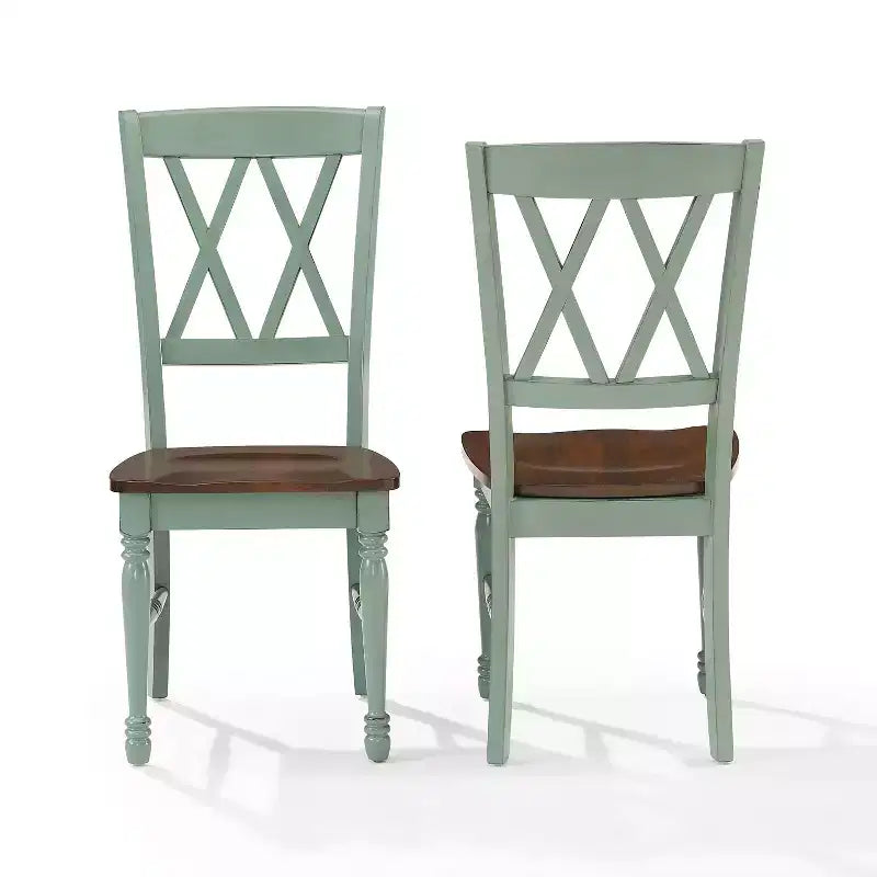Lot de 2 chaises de salle à manger Crosley Shelby Teal vieilli : cadre en bois d'hévéa, sans accoudoirs, capacité de 113 kg
