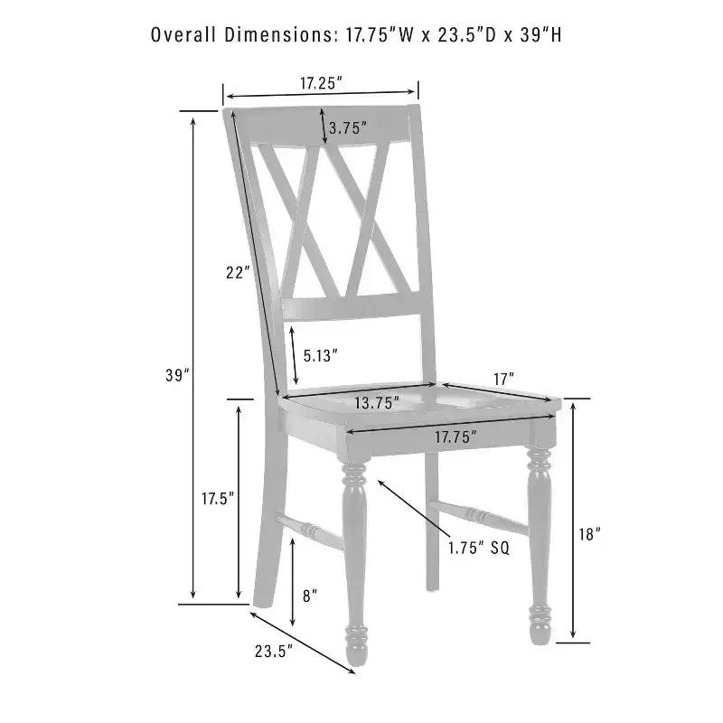 Lot de 2 chaises de salle à manger Crosley Shelby Teal vieilli : cadre en bois d'hévéa, sans accoudoirs, capacité de 113 kg