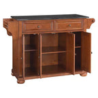 Crosley Alexandria Îlot de cuisine avec plateau en granit noir - Bois et Cerisier : Cadre en bois dur, porte-serviettes, 6 étagères, 2 tiroirs
