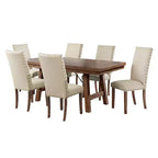 Ensemble de salle à manger extensible 7 pièces Dex et 6 chaises latérales rembourrées Noyer/Crème - Picket House Furnishings : Finition fumée, Pieds évasés