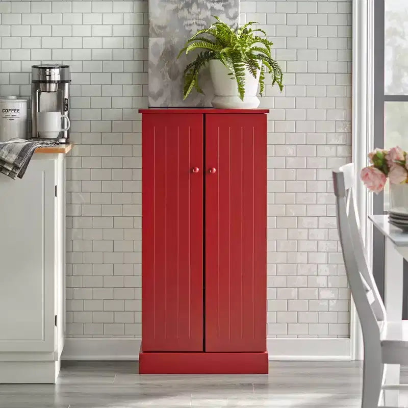 Garde-manger utilitaire bilatéral rouge : style transitoire, construction en MDF, 3 étagères réglables, 10 compartiments de porte