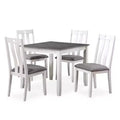 HOMES: Inside + Out 5pc Seawhisper Transitional Dining Table Set White/Gray: Solid Wood, Upholstered Chairs, Cottage Style
