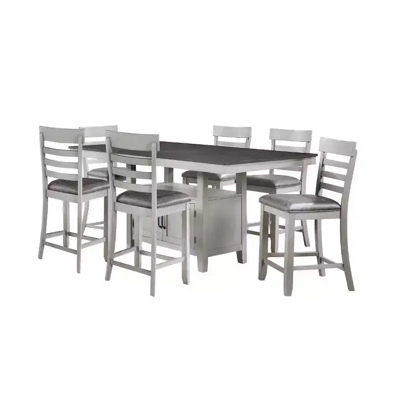 Steve Silver Co. 7pc Hyland Dining Set Gray/Charcoal : Upholstered Stools, Removable Leaf, Storage Base