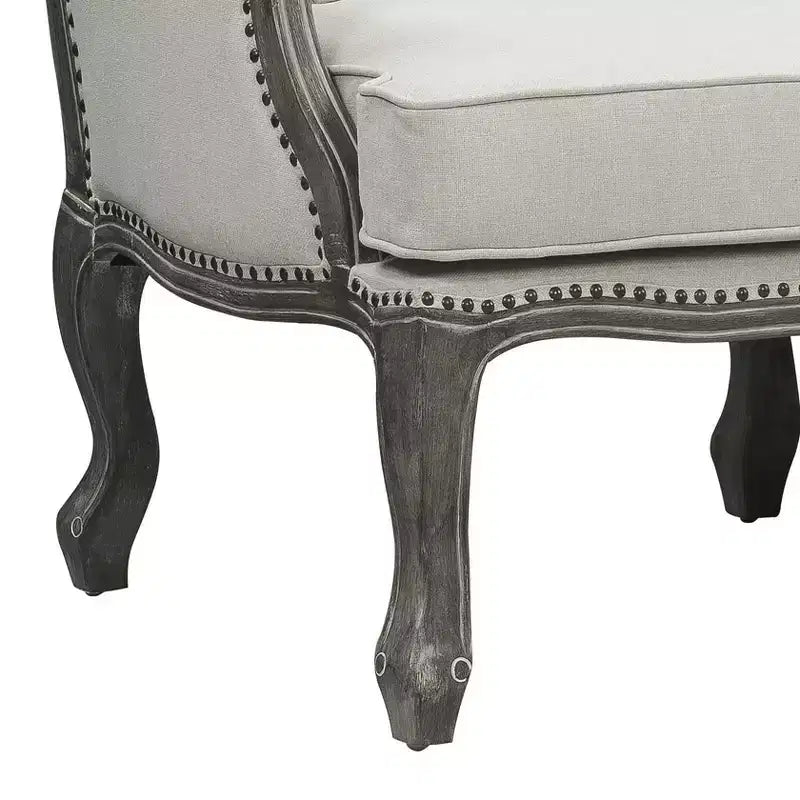 Canapés Tania 56" Lin Crème et Finition Marron - Acme Furniture : Cabriole Française, Clous Décoratifs, Aucun Assemblage Requis