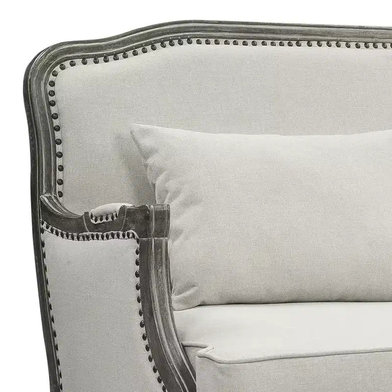 Canapés Tania 56" Lin Crème et Finition Marron - Acme Furniture : Cabriole Française, Clous Décoratifs, Aucun Assemblage Requis
