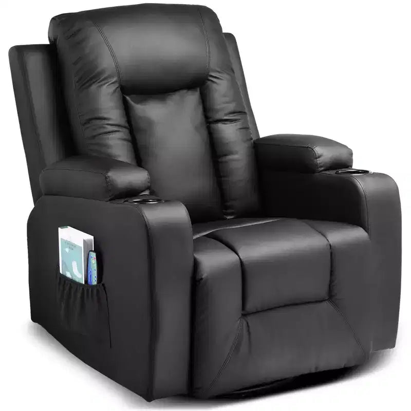 COMHOMA Fauteuil Inclinable à Levier Latéral, en Cuir PU, avec Fonction Chauffante et Massage, Noir