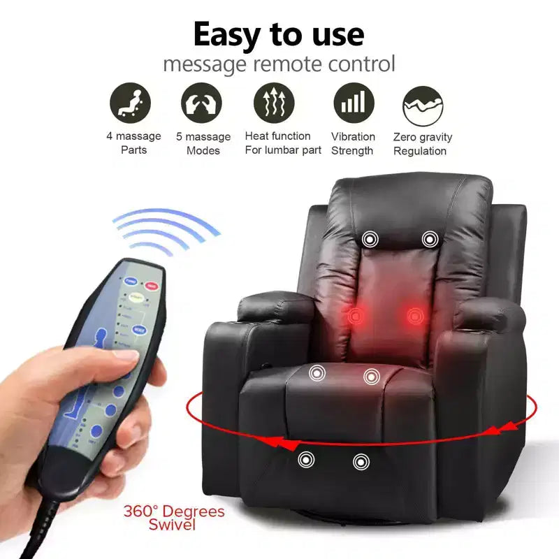 COMHOMA Fauteuil Inclinable à Levier Latéral, en Cuir PU, avec Fonction Chauffante et Massage, Noir