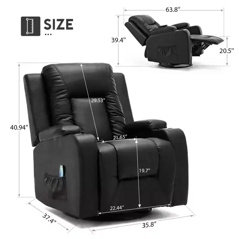 COMHOMA Fauteuil Inclinable à Levier Latéral, en Cuir PU, avec Fonction Chauffante et Massage, Noir