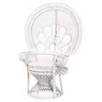 bali & pari Ediva Fauteuil d'appoint paon en rotin naturel Blanc : Polyester rembourré, Aucun assemblage requis