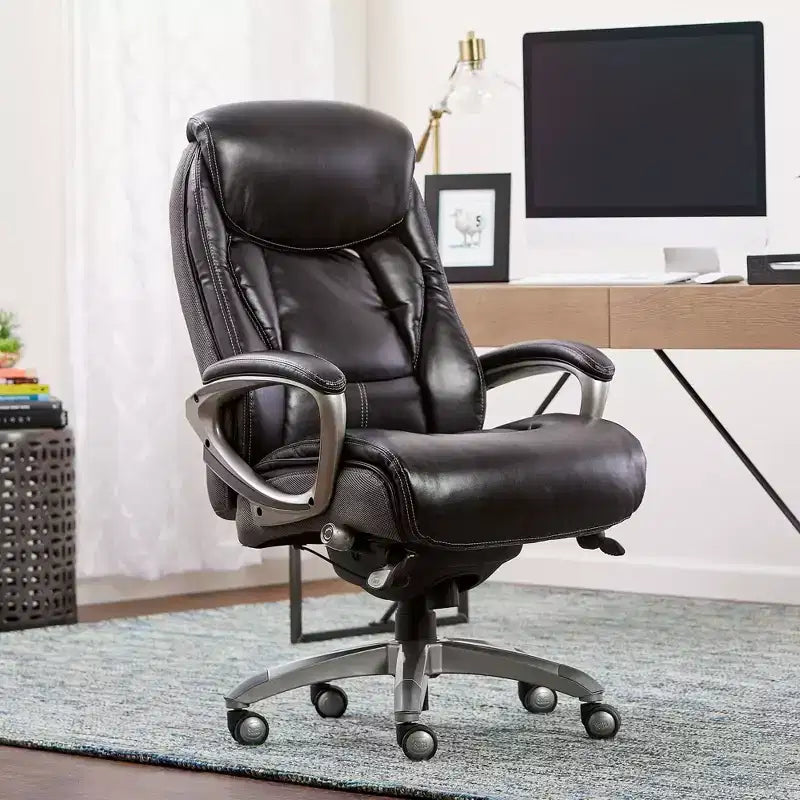 Fauteuil de bureau Serta Works Executive avec technologie Smart Layers Gris : cuir reconstitué ergonomique, hauteur réglable, capacité de 125 kg