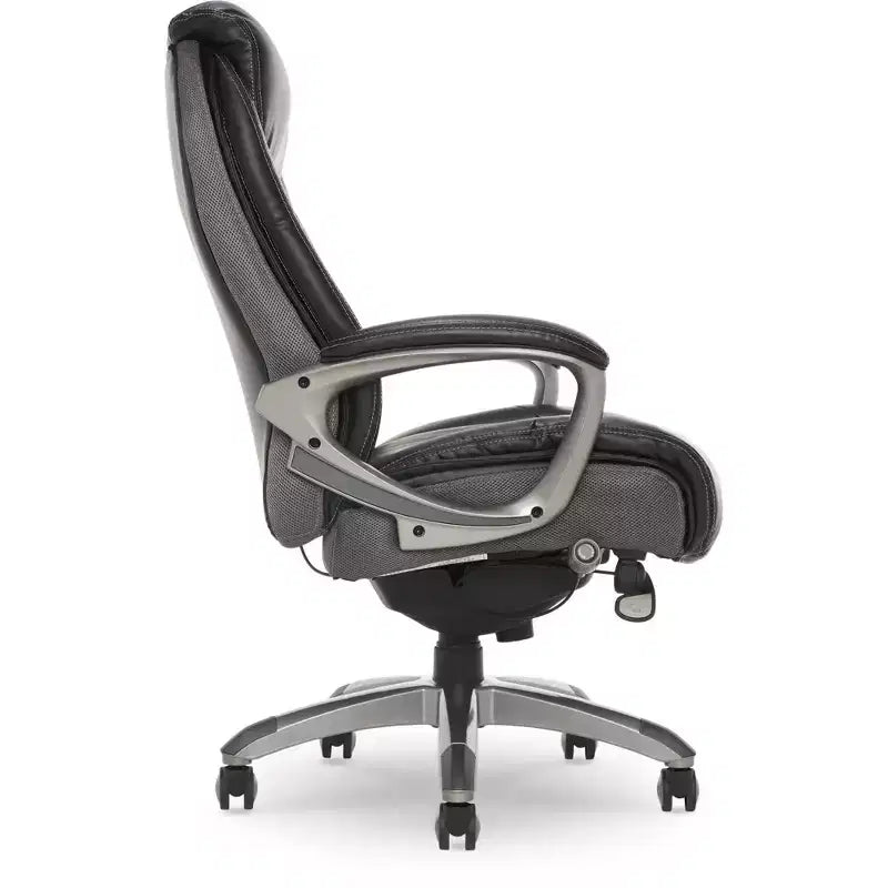 Fauteuil de bureau Serta Works Executive avec technologie Smart Layers Gris : cuir reconstitué ergonomique, hauteur réglable, capacité de 125 kg