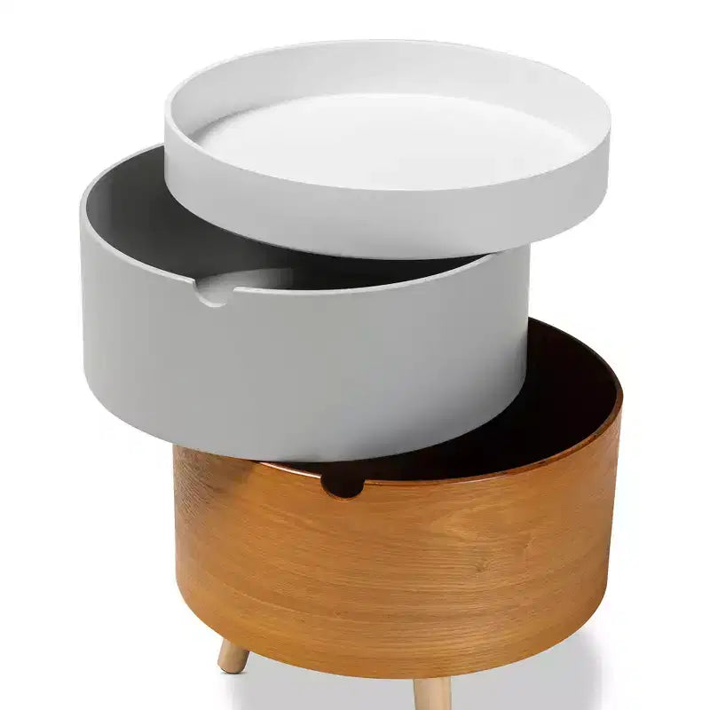 Table de chevet Elison en bois blanc à 3 niveaux - Baxton Studio : Table de chevet de style moderne du milieu du siècle avec rangement et plateau amovible