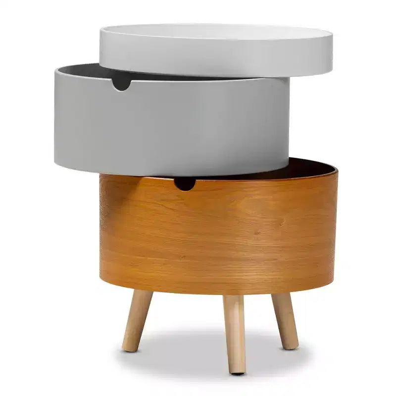 Table de chevet Elison en bois blanc à 3 niveaux - Baxton Studio : Table de chevet de style moderne du milieu du siècle avec rangement et plateau amovible