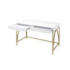 Coiffeuse Lightmane 50 po blanc lustré et fini doré - Acme Furniture