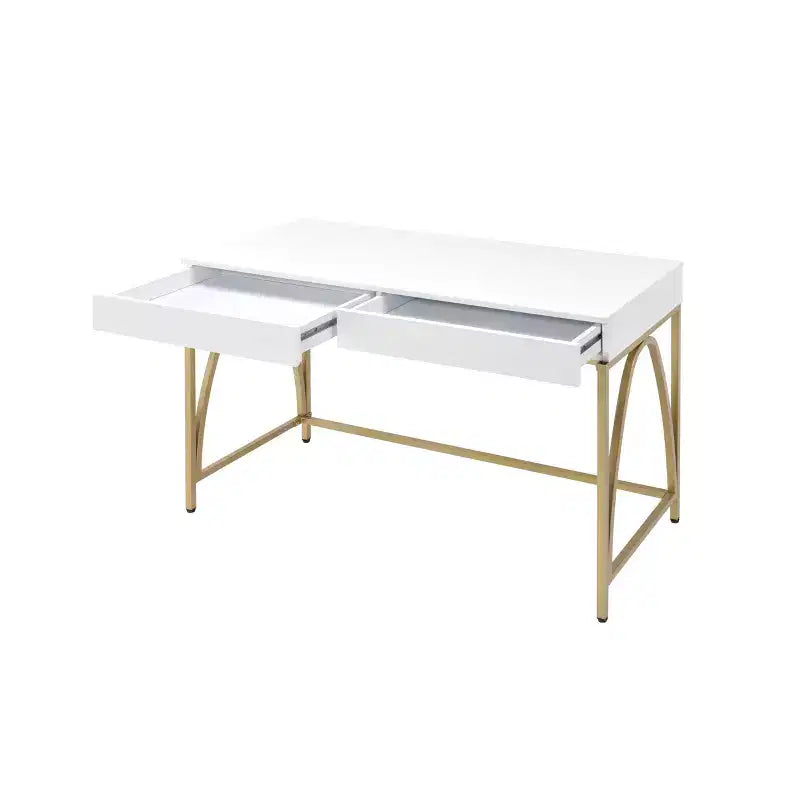 Coiffeuse Lightmane 50 po blanc lustré et fini doré - Acme Furniture