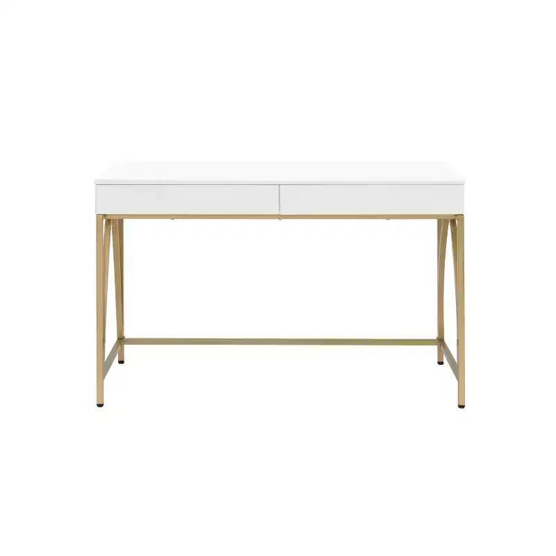 Coiffeuse Lightmane 50 po blanc lustré et fini doré - Acme Furniture