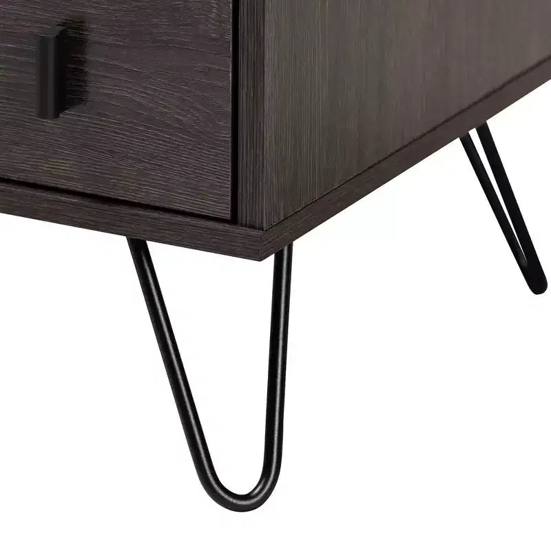 Table de chevet à 2 tiroirs Glover Wood and Metal Marron/Noir - Baxton Studio : Meuble de chevet moderne avec étagère ouverte