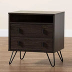 Table de chevet à 2 tiroirs Glover Wood and Metal Marron/Noir - Baxton Studio : Meuble de chevet moderne avec étagère ouverte