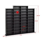 Étagère de rangement multimédia Prepac Grant noire : Peut contenir 1520 CD, 702 DVD, 34 tablettes réglables, en bois composite