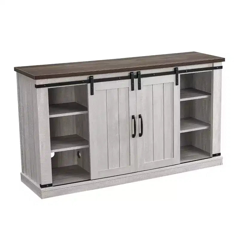 Meuble TV avec foyer électrique et coupe-scie pour téléviseurs jusqu'à 60 po : Essentiels pour la maison, console porte de grange, gestion des câbles