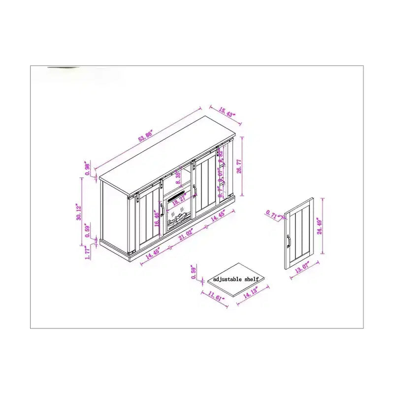 Meuble TV avec foyer électrique et coupe-scie pour téléviseurs jusqu'à 60 po : Essentiels pour la maison, console porte de grange, gestion des câbles