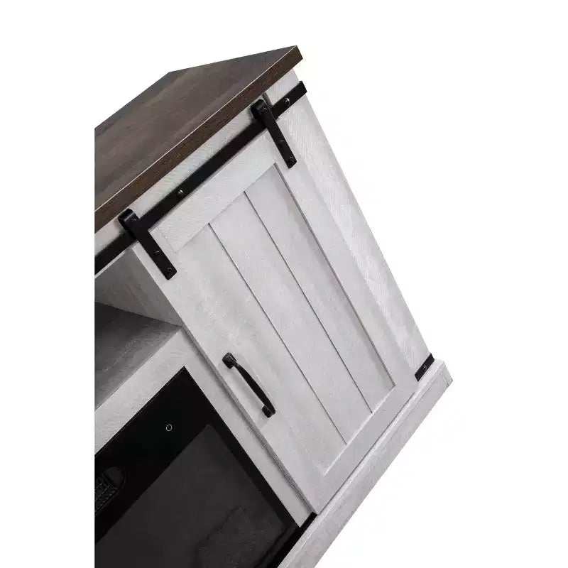 Meuble TV avec foyer électrique et coupe-scie pour téléviseurs jusqu'à 60 po : Essentiels pour la maison, console porte de grange, gestion des câbles