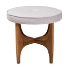 Theo Fabric and Wood Ottoman Footstool Grayish Beige/Walnut Brown - Baxton Studio