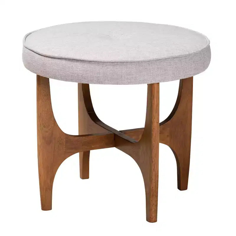 Repose-pieds ottoman Theo en tissu et bois beige grisâtre/brun noyer – Baxton Studio
