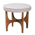 Repose-pieds ottoman Theo en tissu et bois beige grisâtre/brun noyer – Baxton Studio