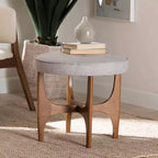 Repose-pieds ottoman Theo en tissu et bois beige grisâtre/brun noyer – Baxton Studio