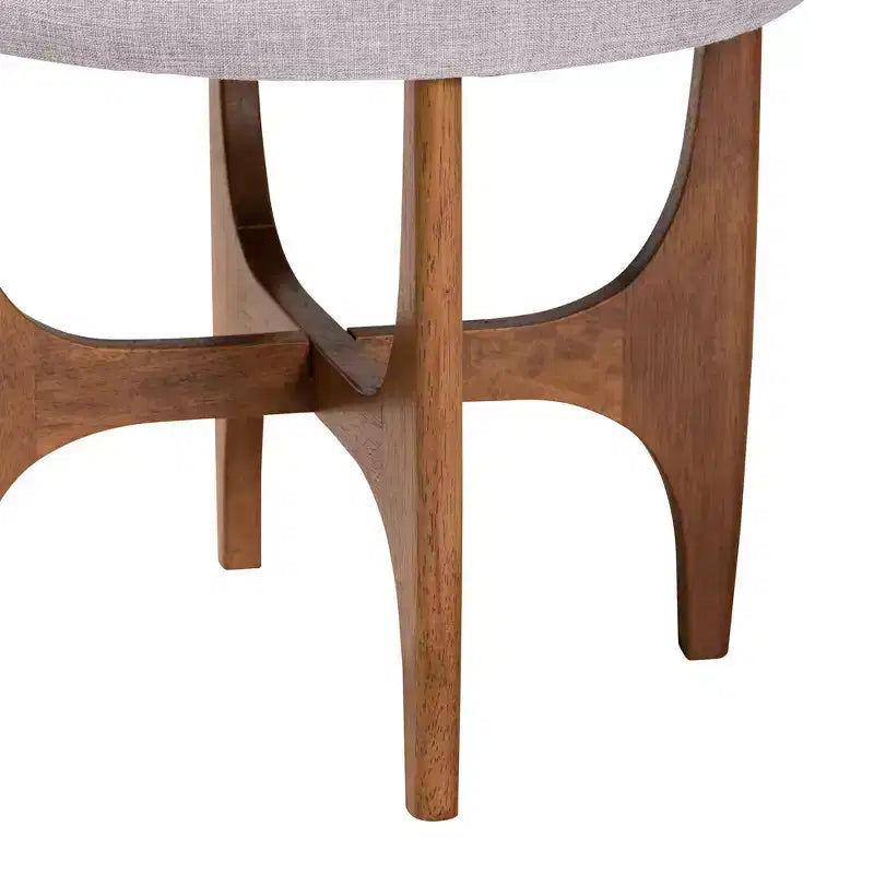 Repose-pieds ottoman Theo en tissu et bois beige grisâtre/brun noyer – Baxton Studio