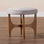 Repose-pieds ottoman Theo en tissu et bois beige grisâtre/brun noyer – Baxton Studio