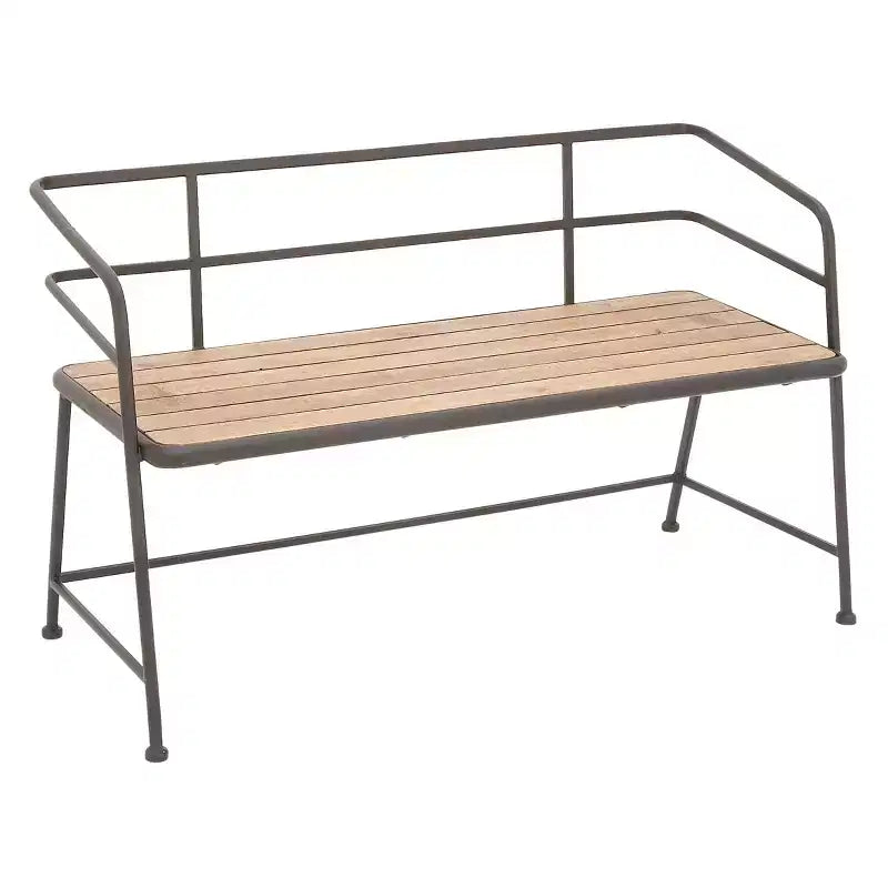 Banc à lattes en métal et bois Noir/Marron - Olivia & May