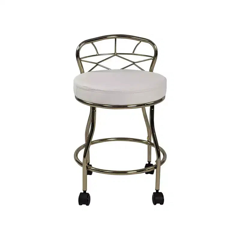 Banc de coiffeuse Carolina Living Diana X avec roulettes doré : similicuir élégant, cadre en métal, forme ronde