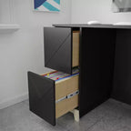 Nexera Atypik Bureau 2 Tiroirs Noir/Contreplaqué de Bouleau : MDF Laqué, Étagère de Rangement Ouverte, Assemblage par un Adulte Requis