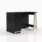 Nexera Atypik Bureau 2 Tiroirs Noir/Contreplaqué de Bouleau : MDF Laqué, Étagère de Rangement Ouverte, Assemblage par un Adulte Requis