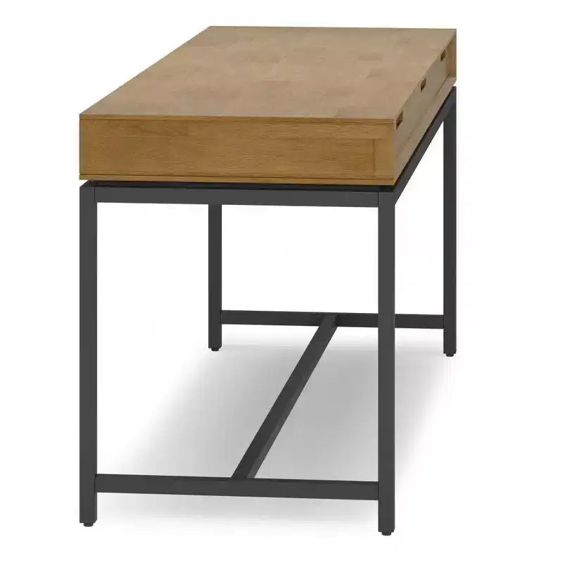 Bureau Devlin large mi-siècle marron selle - WyndenHall : Bureau de direction, 72 po de largeur, Classeur intégré