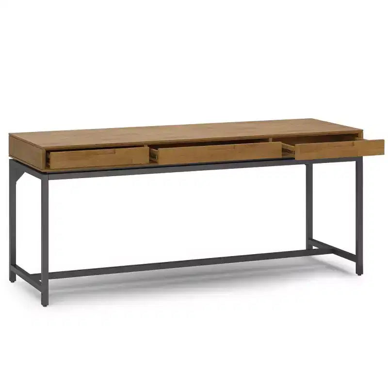 Bureau Devlin large mi-siècle marron selle - WyndenHall : Bureau de direction, 72 po de largeur, Classeur intégré