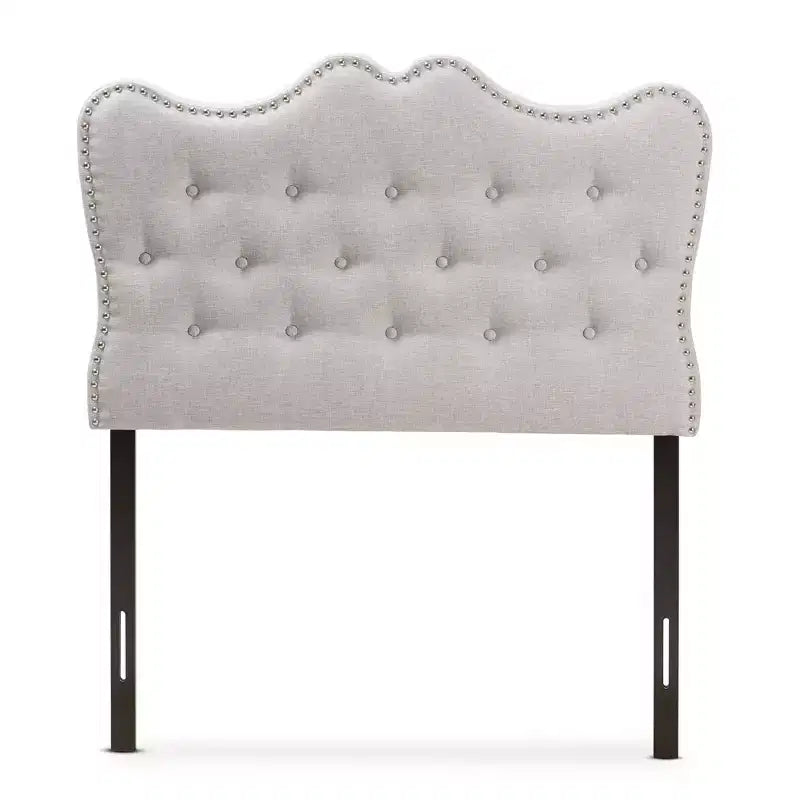Tête de lit en tissu beige moderne et contemporaine Twin Emma - Baxton Studio : Courbée, capitonnée, montants en bois massif
