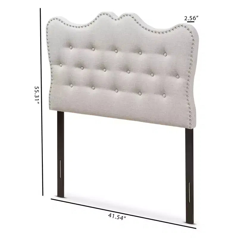 Tête de lit en tissu beige moderne et contemporaine Twin Emma - Baxton Studio : Courbée, capitonnée, montants en bois massif