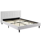 Lit Linnea de Modway, blanc : Tissu polyester rembourré, pieds en bois massif, support à lattes, pas besoin de sommier tapissier