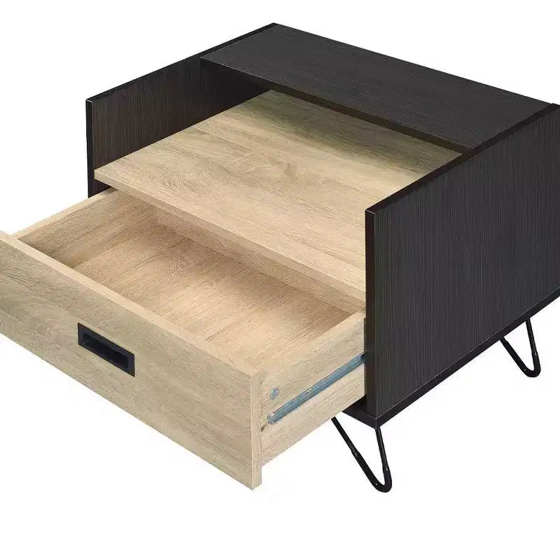 Table d'appoint Melkree 21" fini chêne/noir - Acme Furniture : style industriel, tiroir de rangement