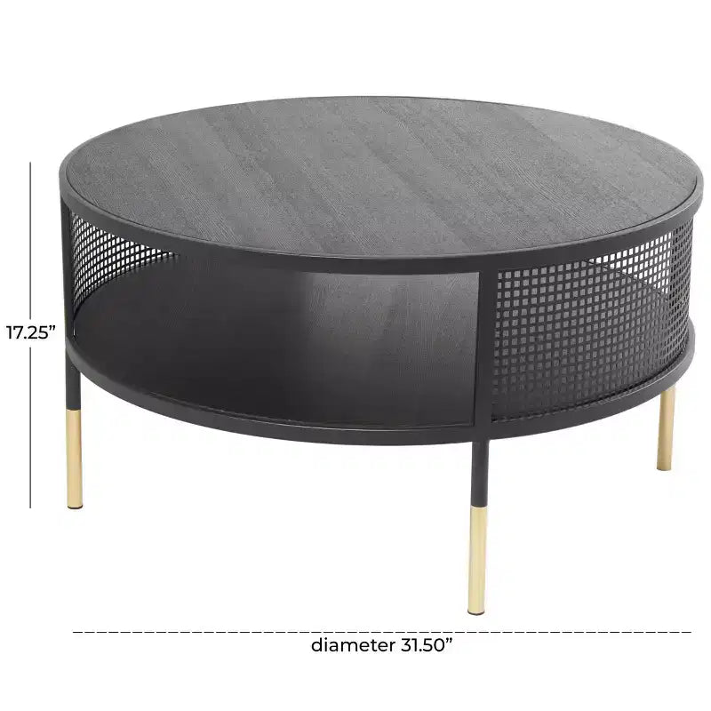 Olivia & May Table basse à 1 étagère avec cadre en treillis métallique ajouré et pieds dorés Noir : Style tambour moderne, aucun assemblage requis