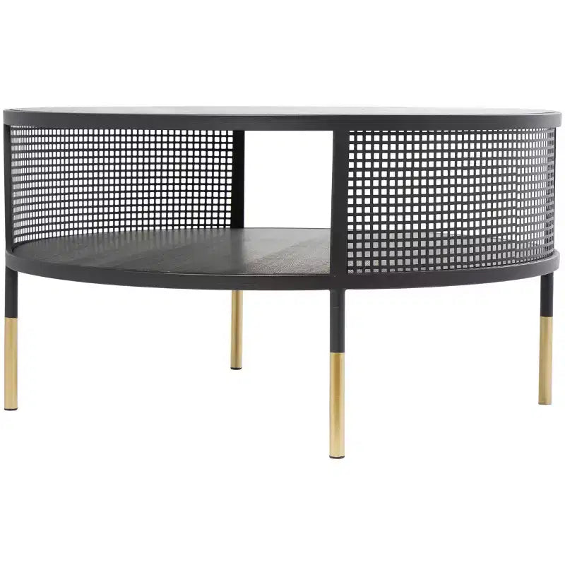 Olivia & May Table basse à 1 étagère avec cadre en treillis métallique ajouré et pieds dorés Noir : Style tambour moderne, aucun assemblage requis