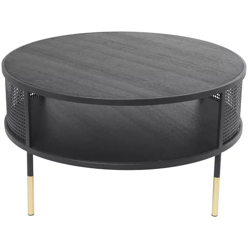 Olivia & May Table basse à 1 étagère avec cadre en treillis métallique ajouré et pieds dorés Noir : Style tambour moderne, aucun assemblage requis