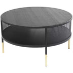 Olivia & May Table basse à 1 étagère avec cadre en treillis métallique ajouré et pieds dorés Noir : Style tambour moderne, aucun assemblage requis