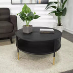 Olivia & May Table basse à 1 étagère avec cadre en treillis métallique ajouré et pieds dorés Noir : Style tambour moderne, aucun assemblage requis